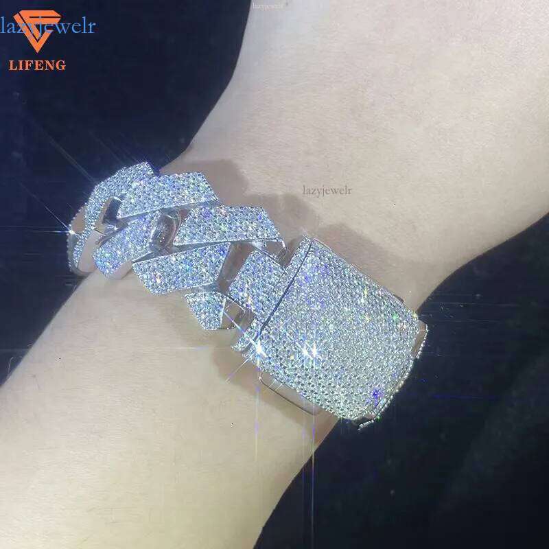Lifeng Jewelry 20mm 4rows VVS Moissanite k Bracelet Sterg SIer Dia Hiphop Cuban Chain for Men