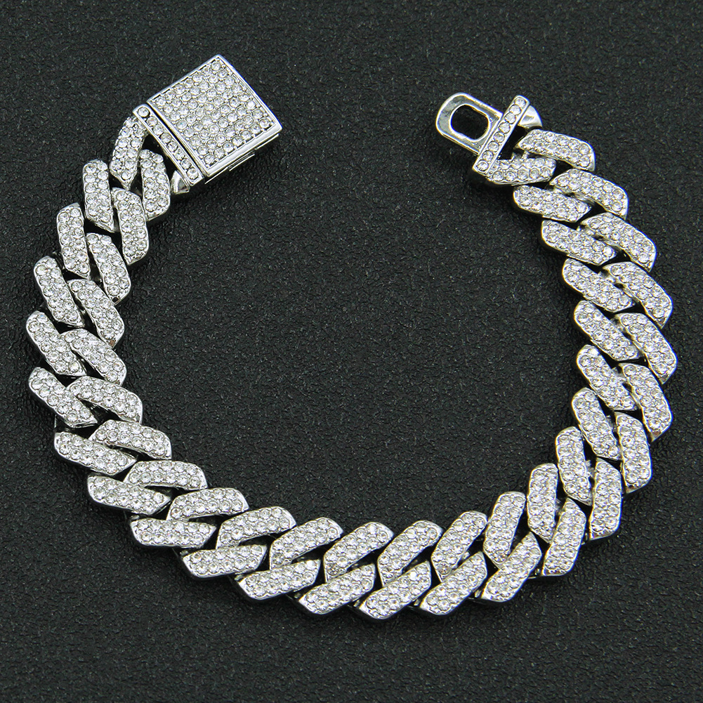 Luxury Jewelry Designer Jewelry European And American Hip-hop Full Diamond Encrypted Rhombus Chain Men's Necklace Trendy Exaggerated Bold Clavicl