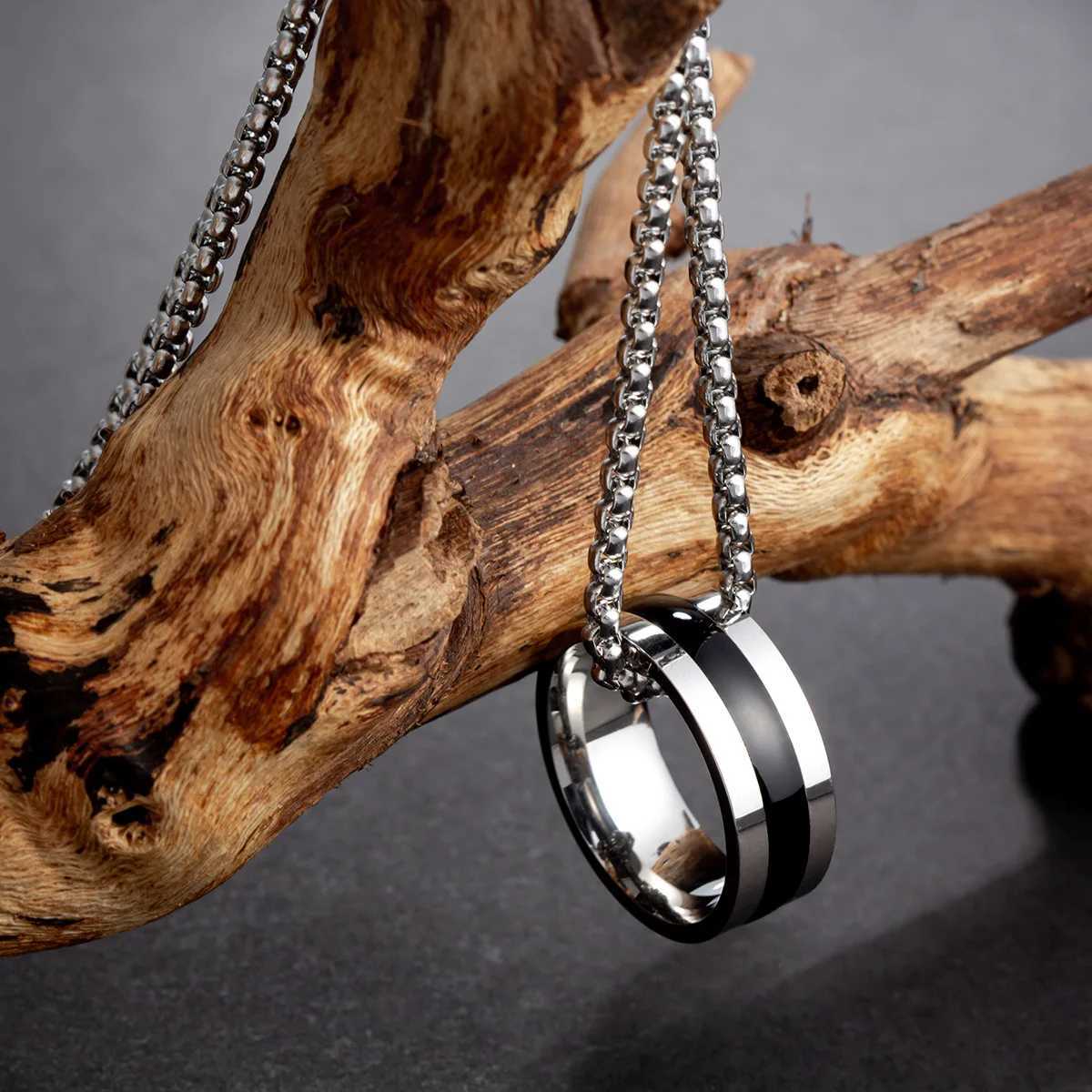1pc Stainless Steel Rings Pendant Necklace Long Sweater Chain Punk Hip Hop Jewelry Accessories for Boys W250712
