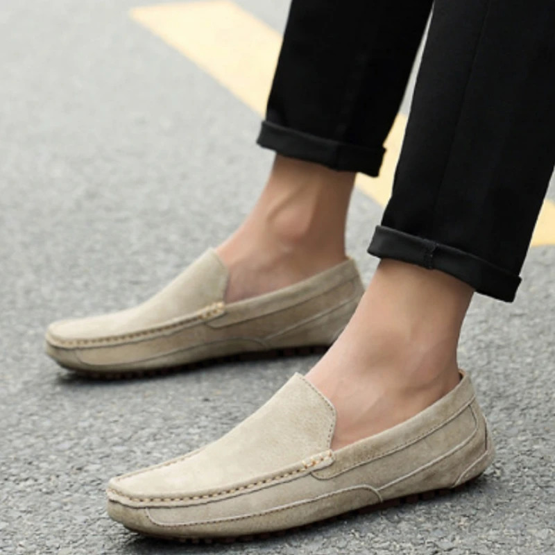 Suede Leather Man Loafers Casual Shoes Lightweight Men Shoes Moccasins Soft Soled Flats Handmade Slip on Driving Shoes 250708