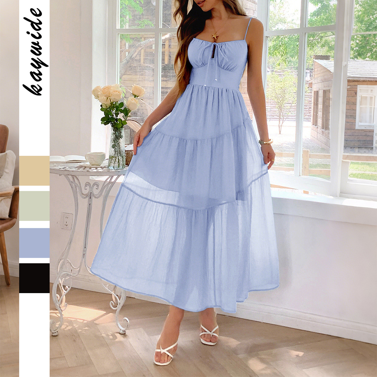 Summer new women's dress, casual vacation with waist, fashionable lace up long dress, summer new luxury designer women's dress, new niche de