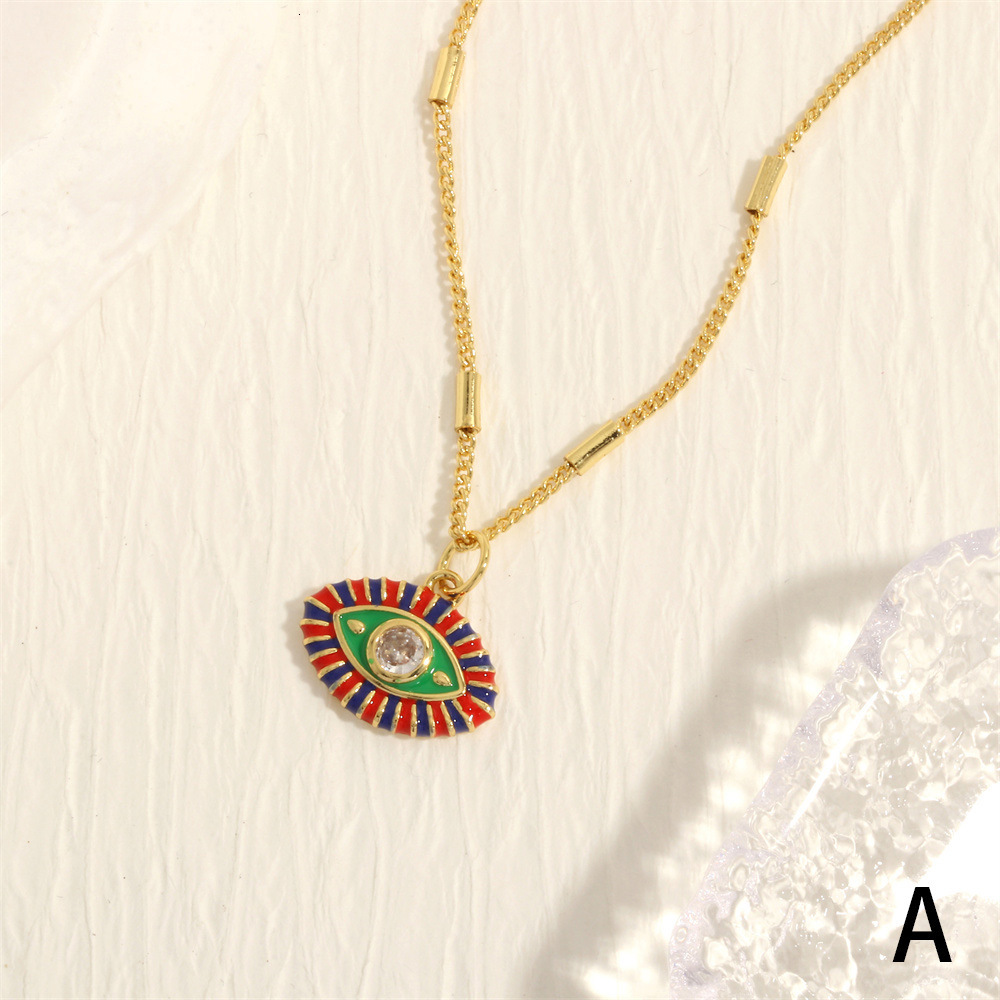 Luxury Jewelry Designer Jewelry Five Senses Eye Jewelry Colorful Oil Drop Devil's Eye Pendant Necklace Inlaid With Zircon Personality Ins Style 1