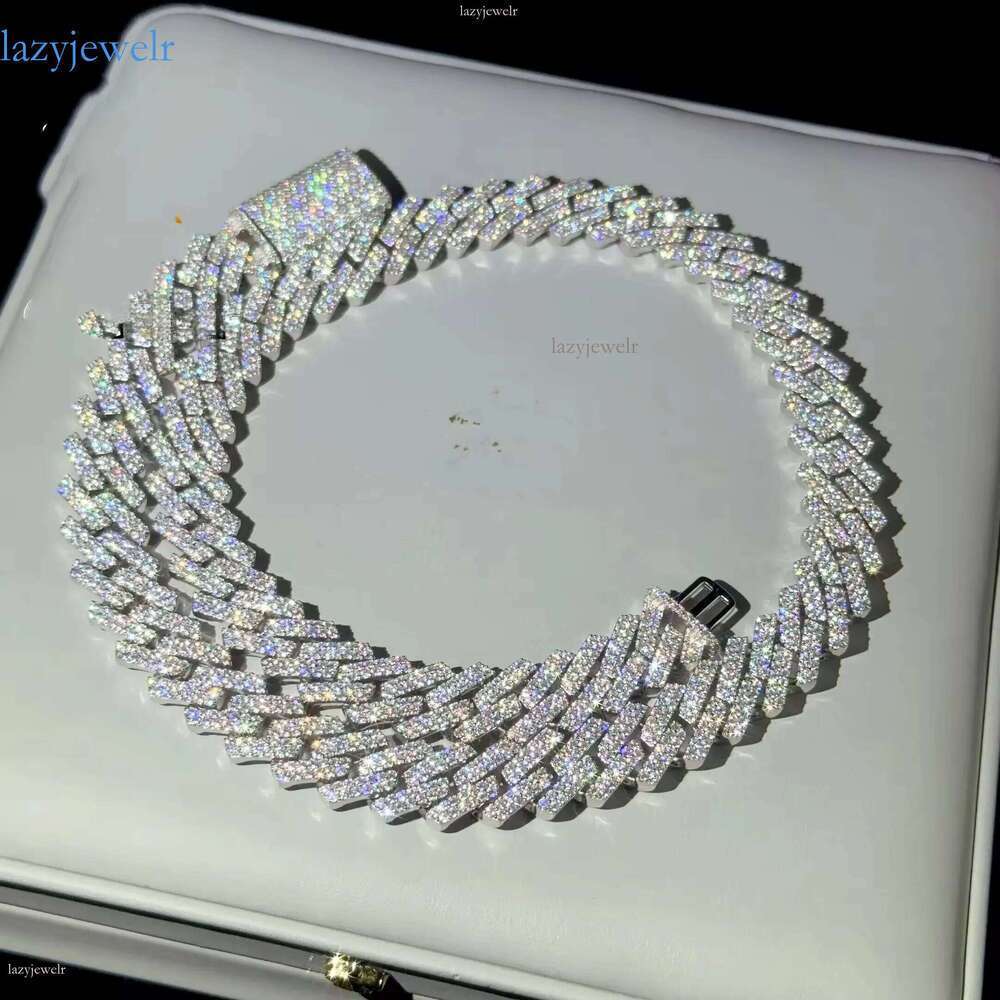 designer pass test 14mm wide gra moissanite dia gold sterling sier cuban link chain for men hip hop necklace with box