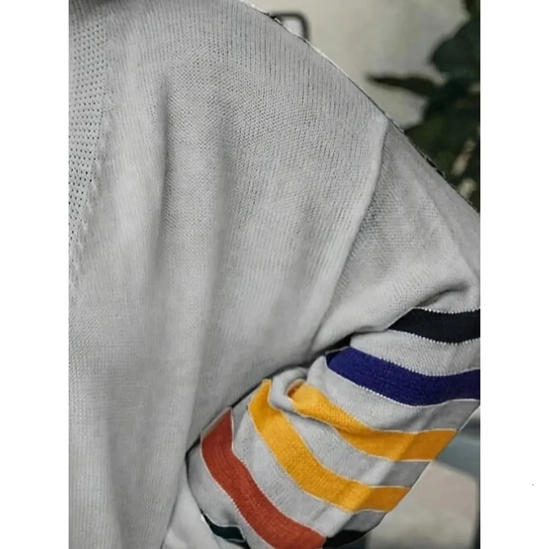 Plus Size Womens Fashionable Sleeve Striped Print Comfortable Elastic Hem Long Cardigan 250710