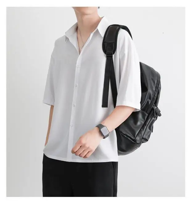 1pcs Summer Thin Men Short Sleeve Shirt Man Ice Silk Loose Style Shirt Male Fashion Casual Lapel Button-down Shirt Men Top S-3XL 250707