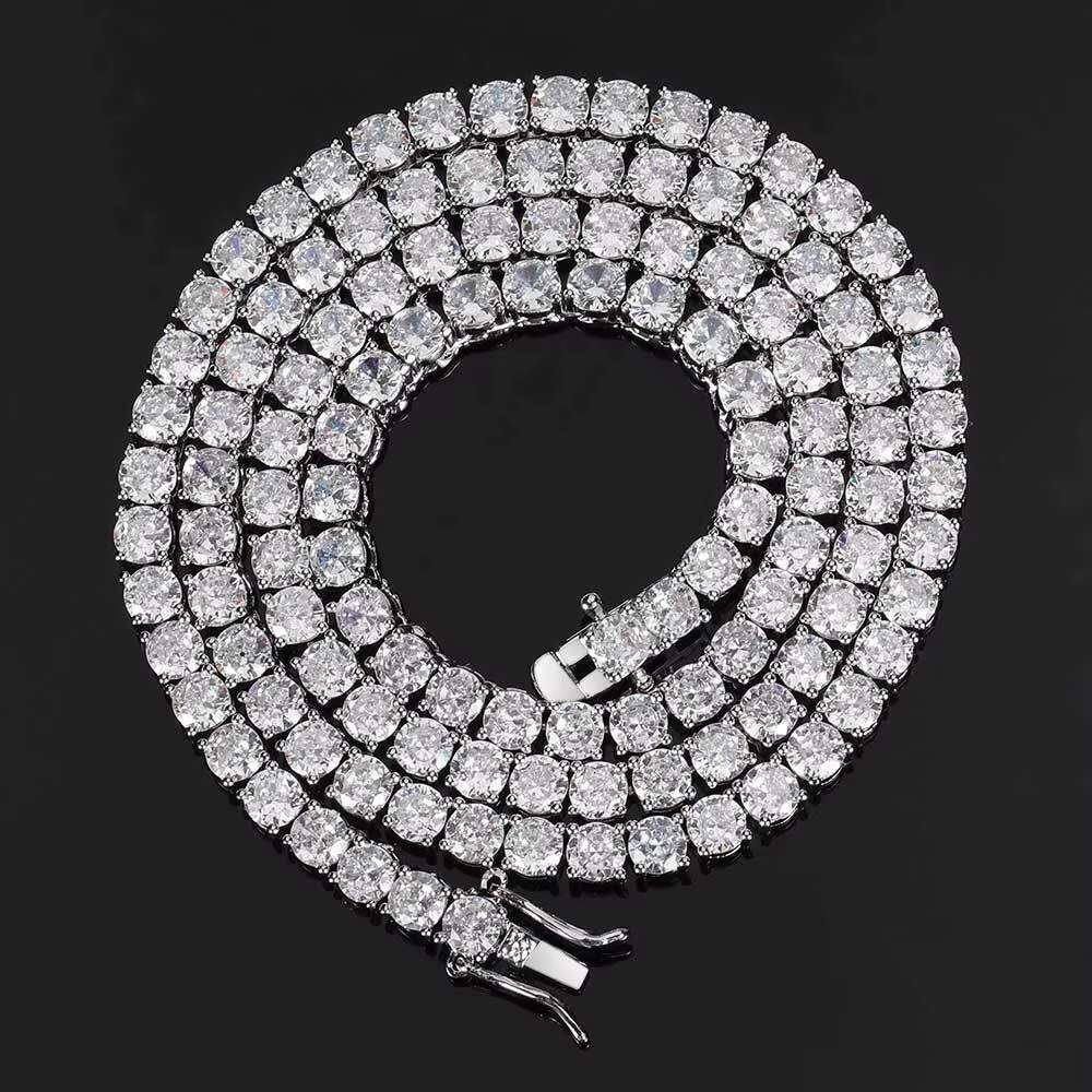 Support Customized 2mm 3mm 4mm 5mm 6mm Vvs Moissanite Stone Hiphop Tennis Cuban 925 Silver Sterling Link Chain Jewelry Necklace