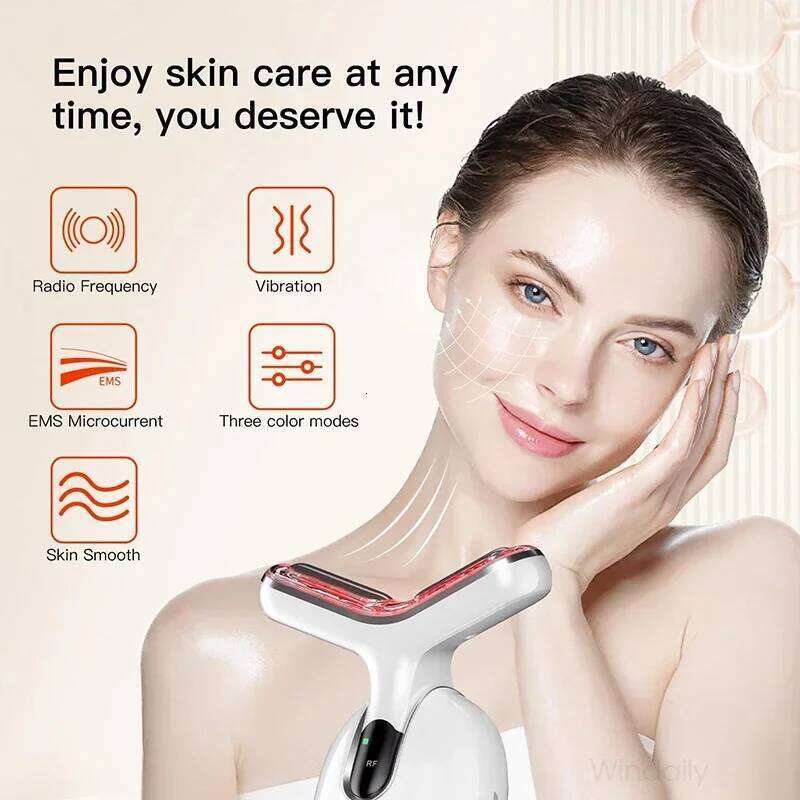 Face Neck Lifting Device Vibration EMS Facial Massager LED Light Therapy Hine Tighten Wrinkle Remover Skin Care Tools