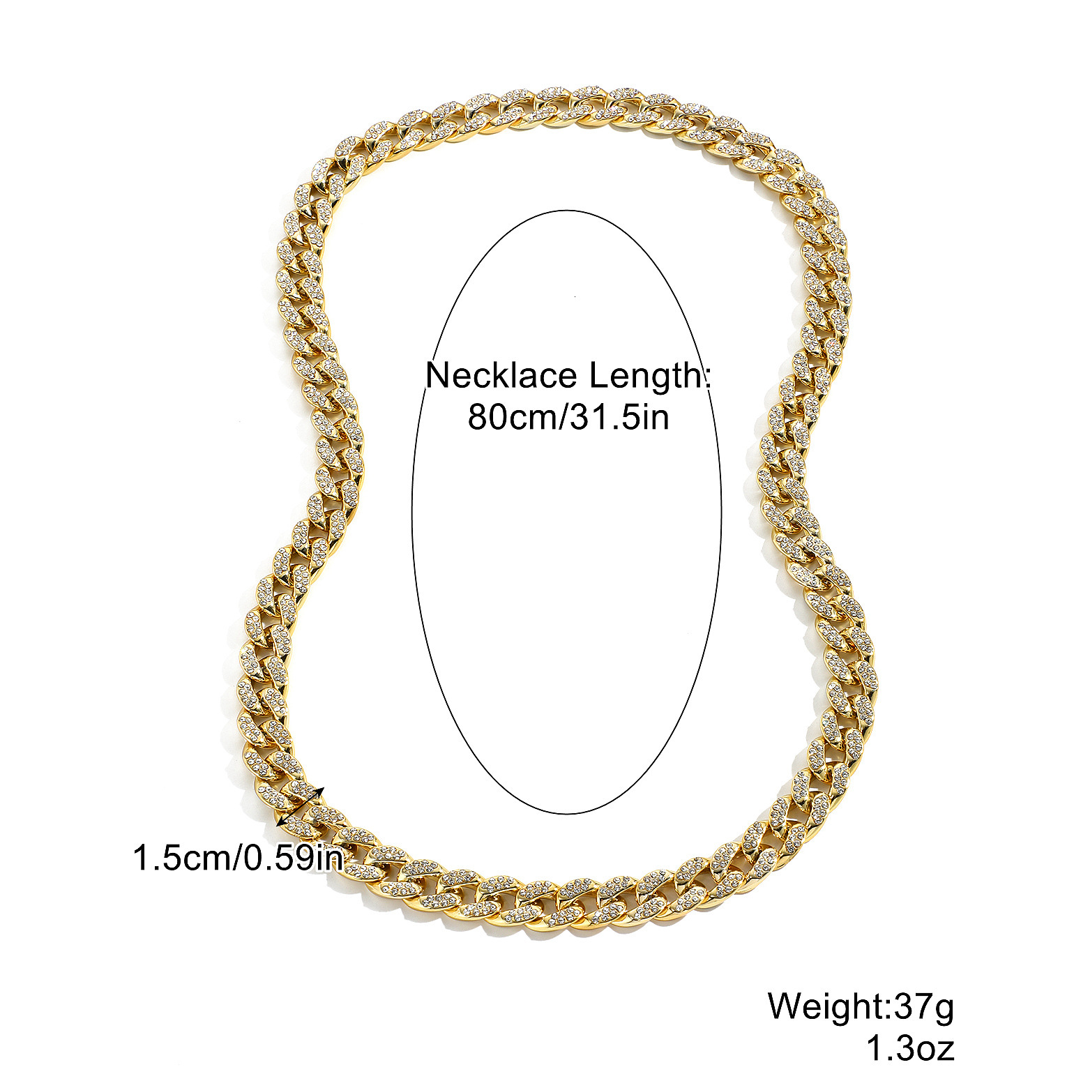 Luxury Jewelry Designer Jewelry European And American Cross-border New Style Encrypted Zircon Long Exaggerated Chain Full Zircon Hiphop Personality Hi