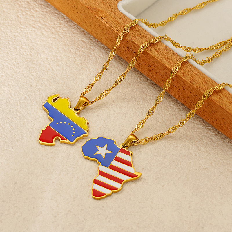 Luxury Jewelry Designer Jewelry Cross-border Personalized World Map Necklace For Women USA Nigeria Africa 18K Gold Plated Oil Drop Titanium Steel Clav