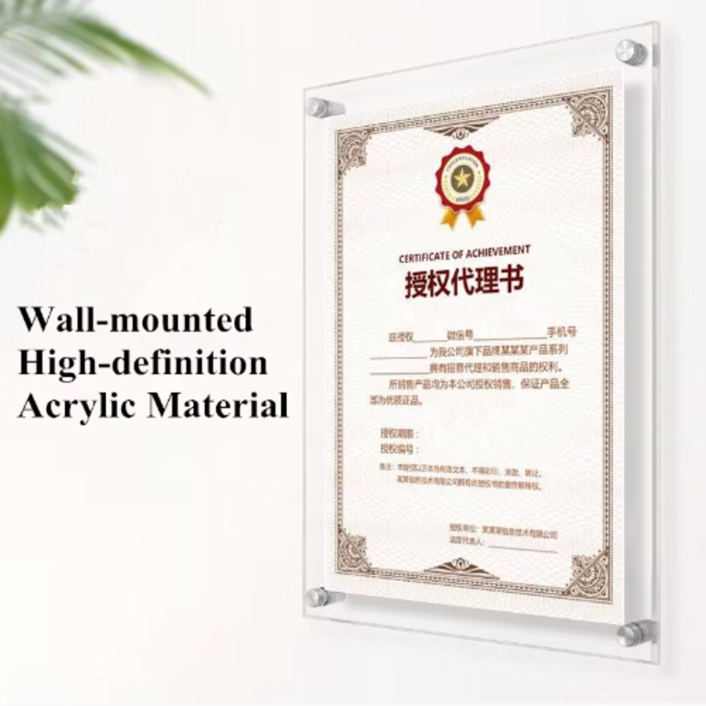 A4 Double Panel Acrylic Sign Holder Wall Mount Poster Clear Floating Frameless Photography Picture Photo Frame H260306