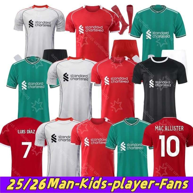2025 2026 The RedsMohamed Salah Darwin Nunez 25 26 Home Away men Soccer Jersey Dominik Szoboszlai Andy Robertson Alisson Becker Joe Gomez Joel Matip Curtis Jones kids