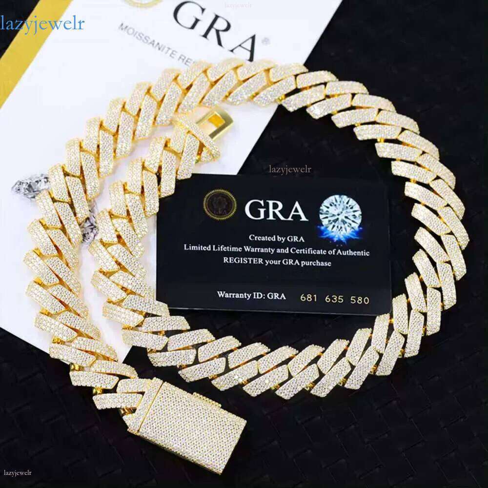 designer chain necklace hip hop jewelry 15mm wide 2rows link chains vvs moissanite white gold plated sterling sier cuban bracelets