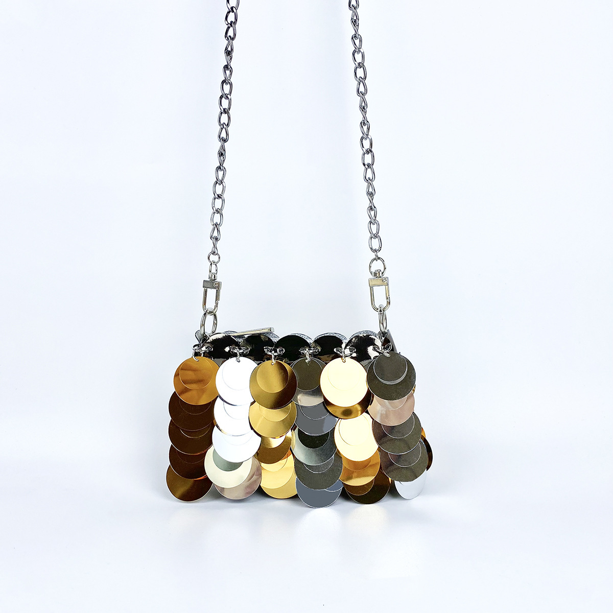Free Shipping Designer Bag Luxury Bag Fashion Hot-selling Niche Design Unique Women's Evening Sequin Metal Chain Single Shoulder Crossbody Dual-u