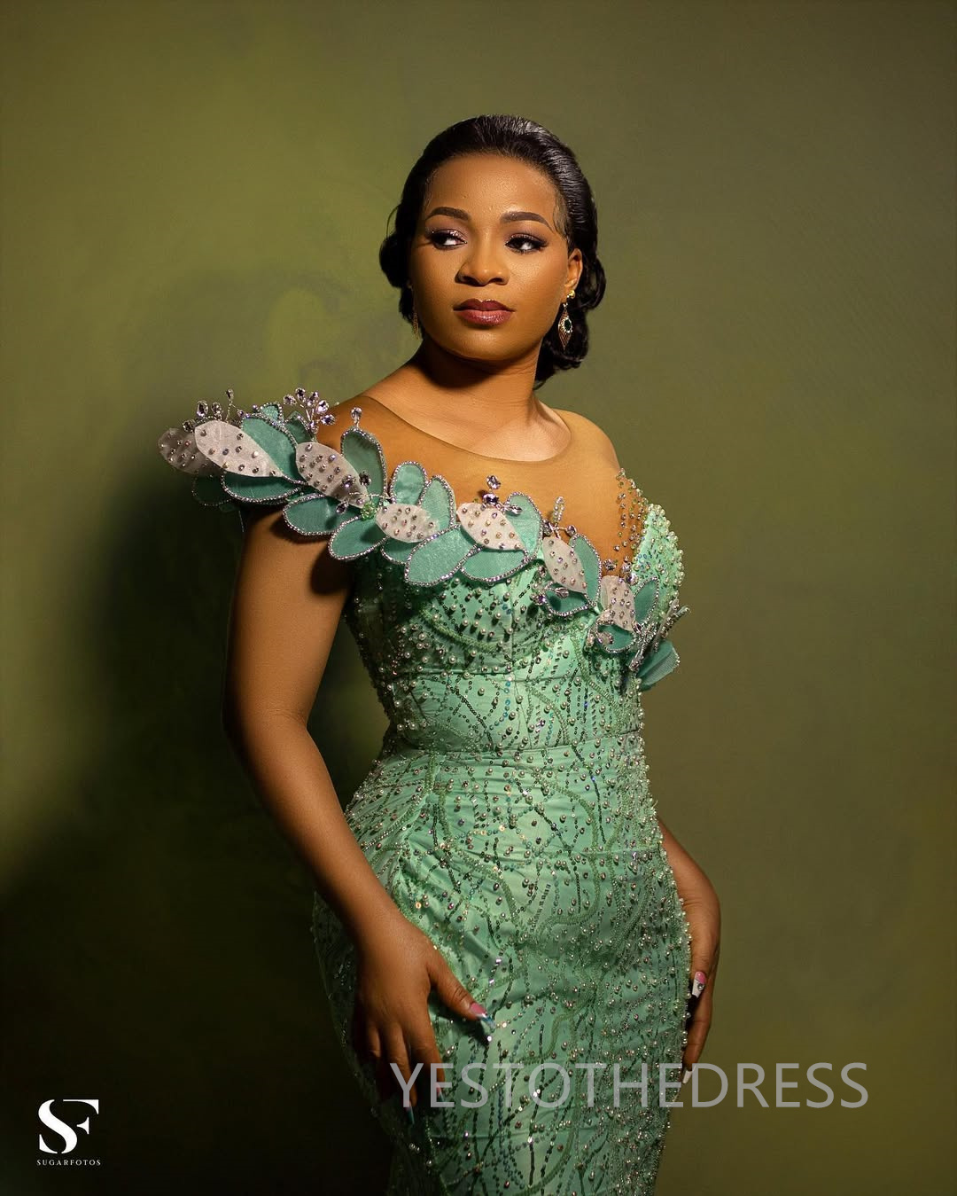 2025 Mint Aso Ebi Prom Dress African Mermaid Prom Dresses Evening Formal Gowns Illusion Sheer Neck Tassel Beaded Lace Birthday Dress Second Reception 
