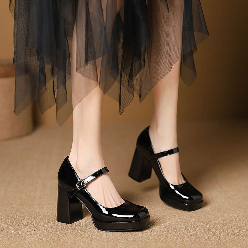 3359-12 One-Strap Single for Women Summer New French Style Elegant Chunky Heel High Heels Women's Shoes