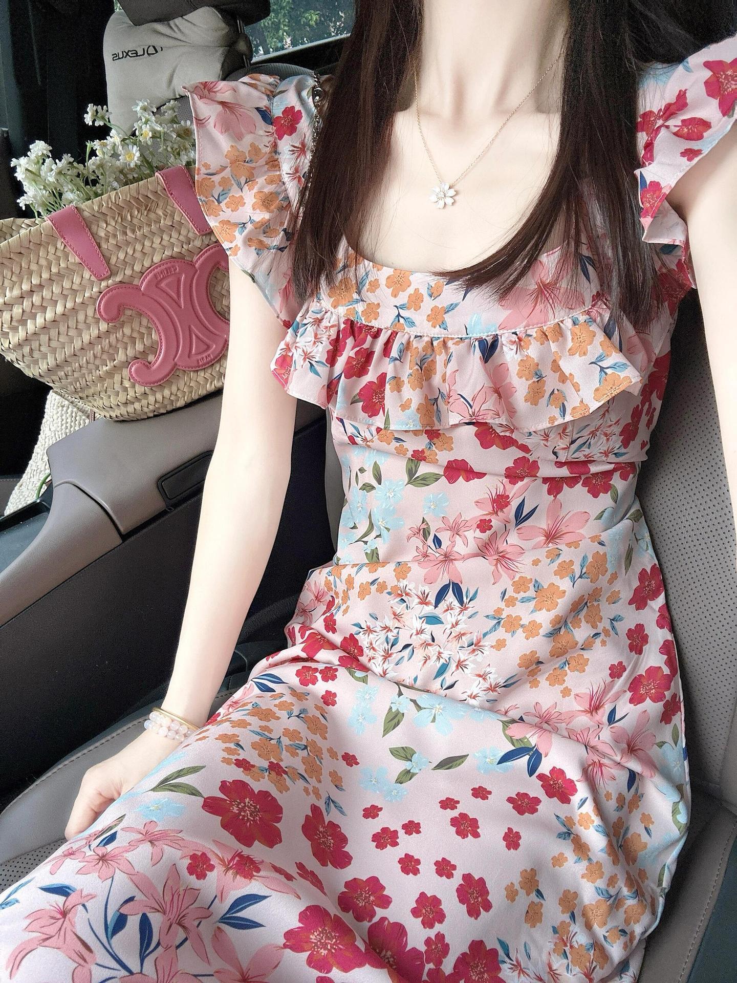Summer New Women's Skirt New Fashionable French Women's Neck Skirt New Elegant Ruffle Slim Fit Long Skirt New Designer Dress Luxury Designer