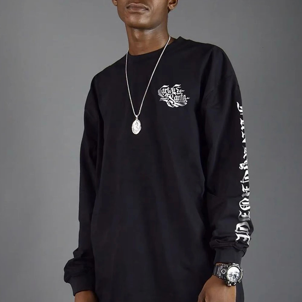 Men Clothing American Retro Street Loose Long Sleeved Graffiti T Shirt Round Neck Bottoming Top Hip Hop T Shirt 250711
