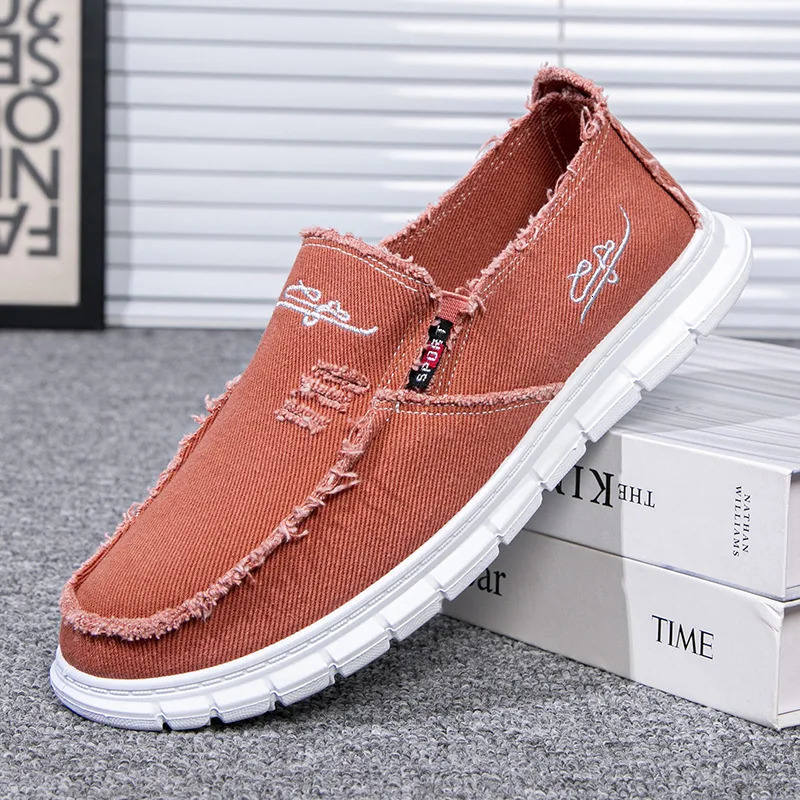 Mens Washed Canvas Shoes Anti Slip and Wear-resistant Driving Shoes Loafers 250708