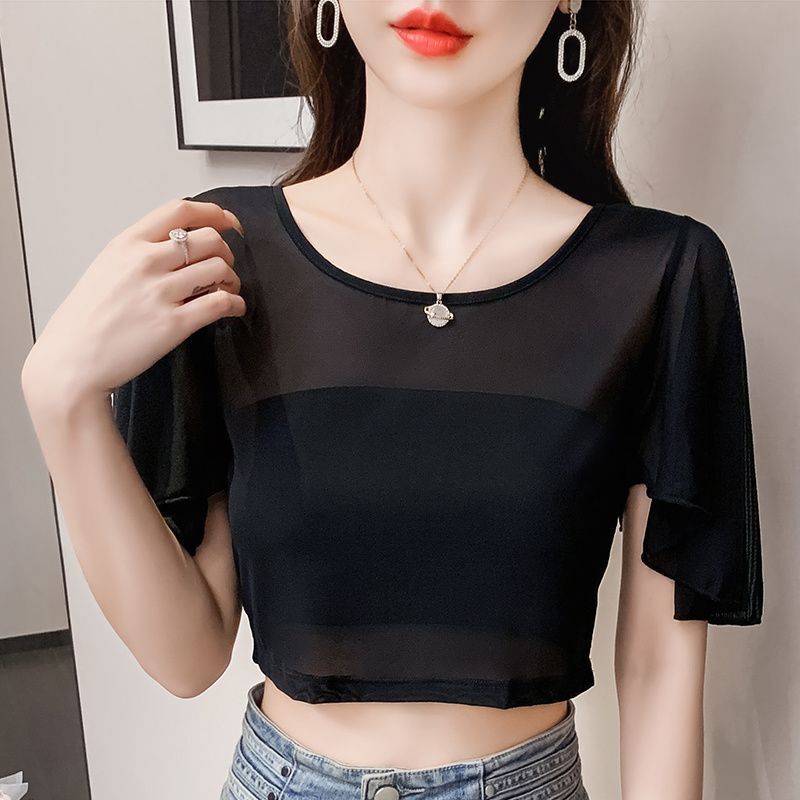 Women's pure desire style bow summer short sleeved T-shirt, women's new French waist reducing short top, new designer T-shirt