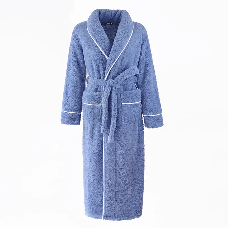 Men Winter Extra Long Flannel Warm Bathrobe Plus Size Thick Coral Fleece Bath Robe Women Lounge Spa Dressing Gown Cozy Sleepwear 250710