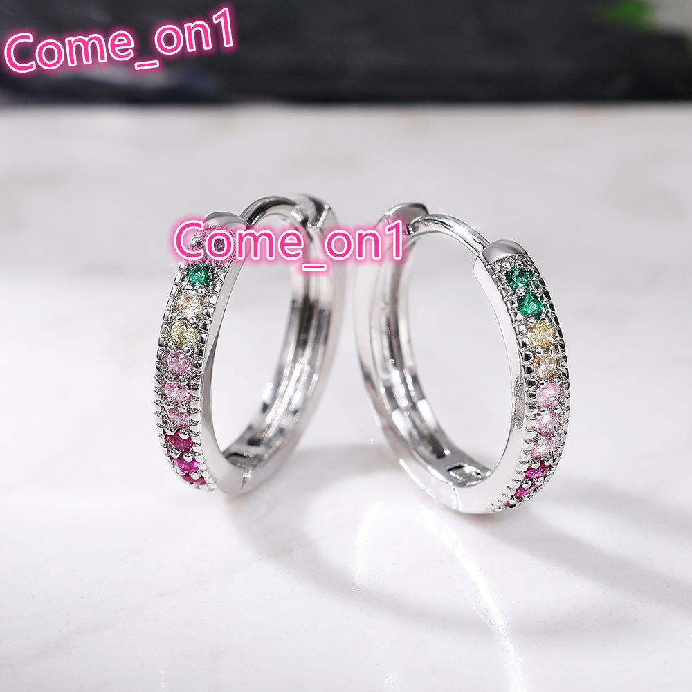 Fashion Cheap Wholesale Women Geometric Zircon Color Crystal Jewelry Delicate Rhinestone Small Rainbow Earrings Hoop