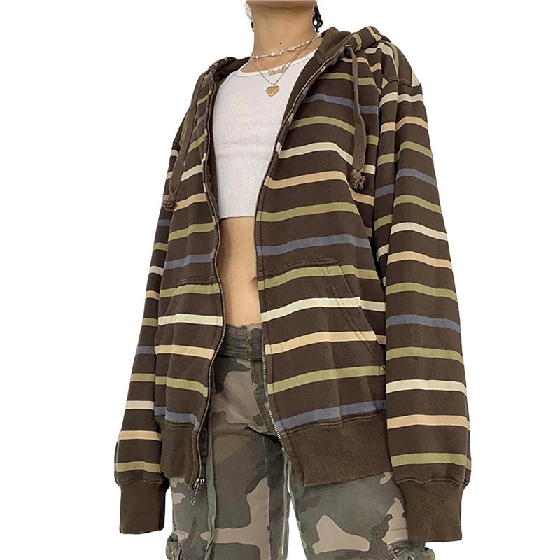 Xingqing Fairycore Aesthetic Sweatshirt Striped Long Sleeve Tops with Pockets Hoodie for Women Grunge Emo y2k Clothes Streetwear 250707