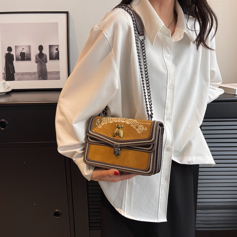 Luxury Brand Designer Bag Cross-Border Women's Bag 2023 New Korean Fashion Embroidered Lock Small Square Bag Versatile Shoulder Crossbody Chain B