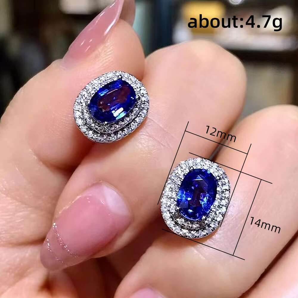 Blue Oval Diamond Stud Earrings Crystal Cubic Zircon Earring for Woman Girls Luxury Party Delicate Jewelry Gift Wholesale