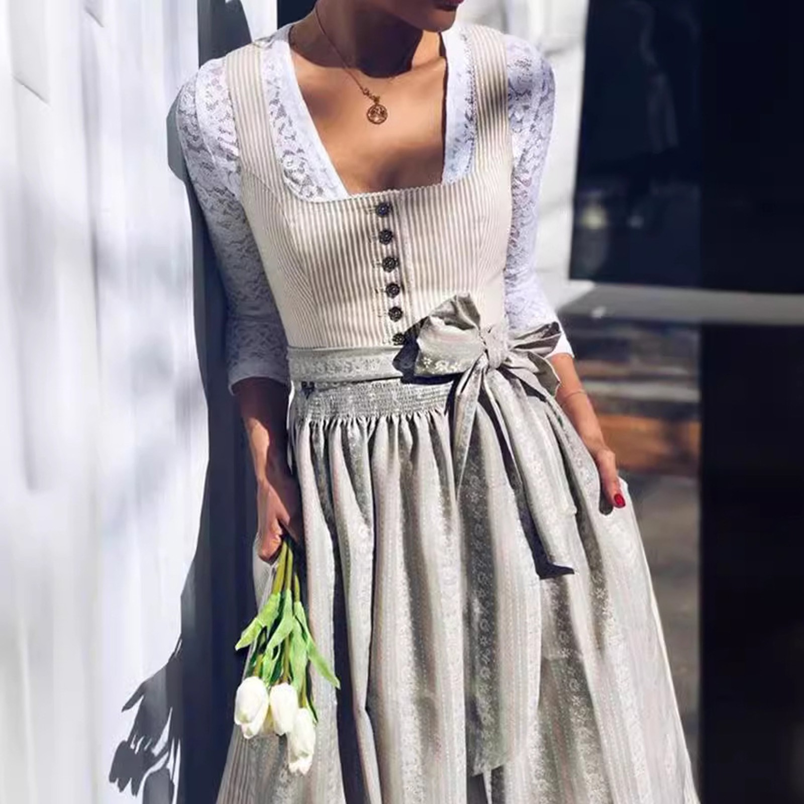 Women'S Oktoberfest Dirndl Dress Cosplay Retro Slimming Bavarian Beer Festival Oktoberfest Dress Carnival Performance Costume