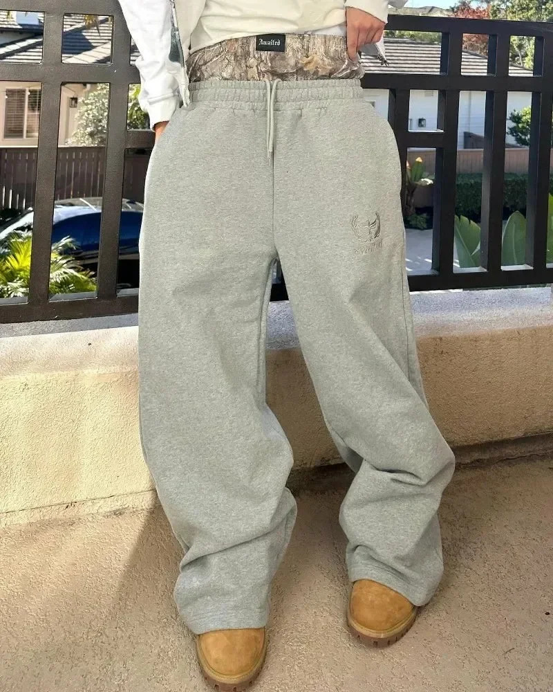 Y2K Pants Men Women Harajuku Gothic Casual Oversized Trousers Retro Letter Graphics Embroidered Straight Camo Boxer Sweatpants 250708