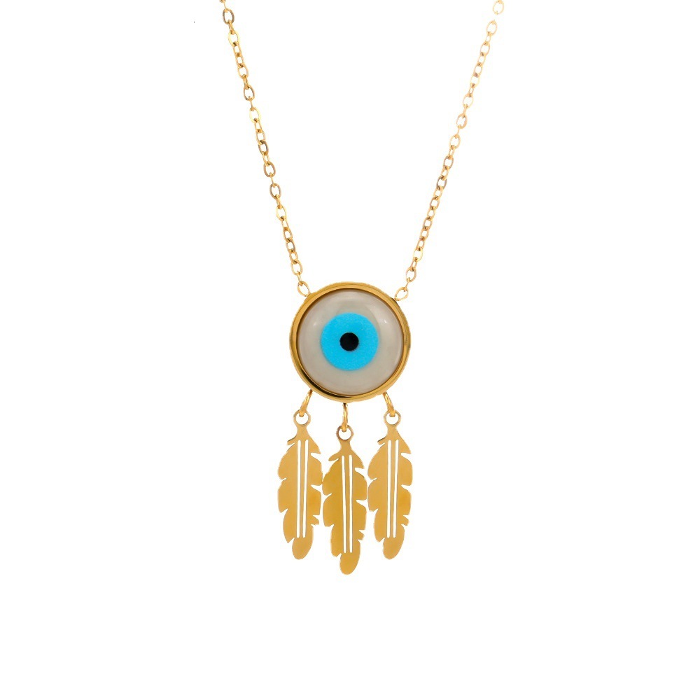Luxury Jewelry Designer Jewelry European And American Fashion Demon Eye Stainless Steel Necklace For Women, Unique Retro Ethnic Style Leaf Pendant Tit