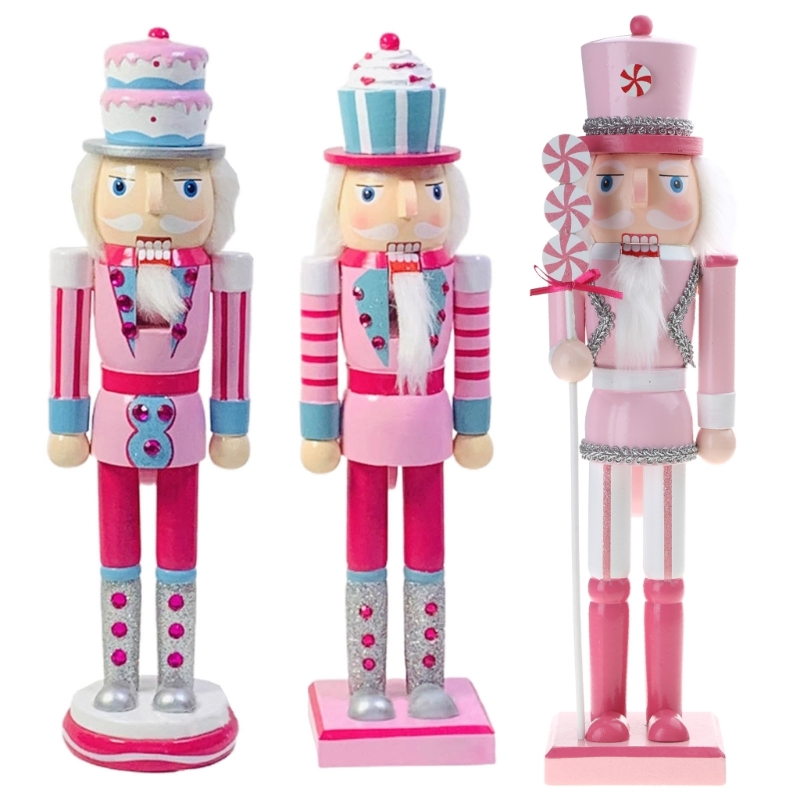 14 Inch Wooden Christmas Nutcracker Soldier Ornaments Pink Glitter Figurine Toy