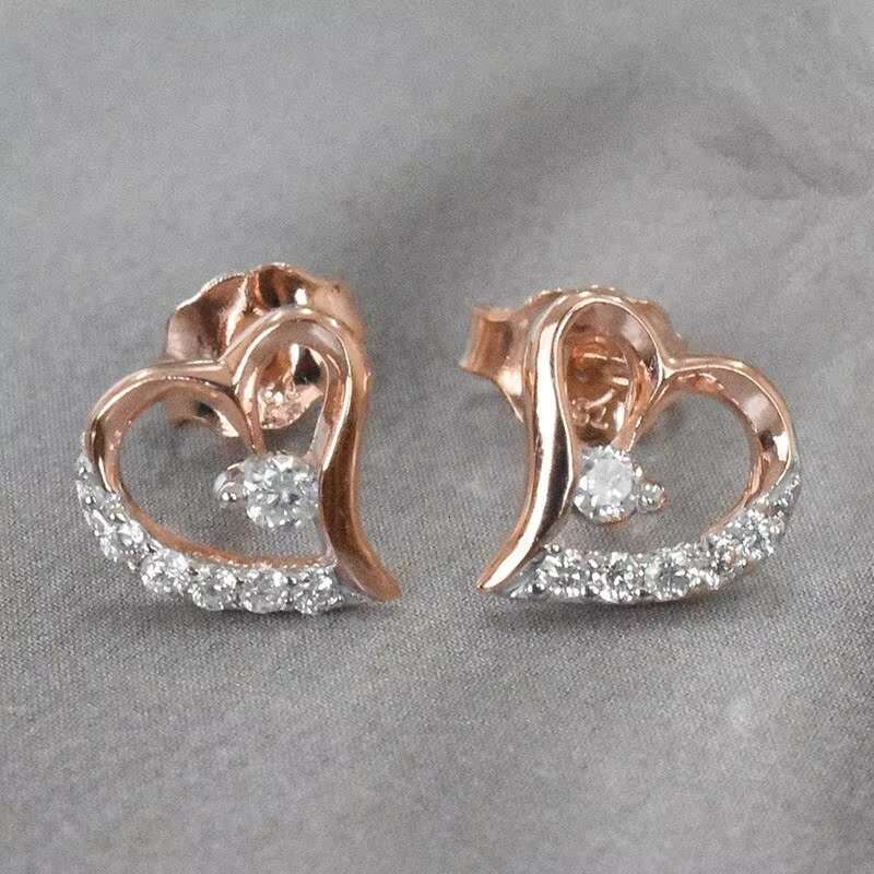 Sweet Style Heart Hollow Design Cubic Zirconia Silver/Gold/Rose Gold Earrings Engagement Trend Party Stud Earrings Women