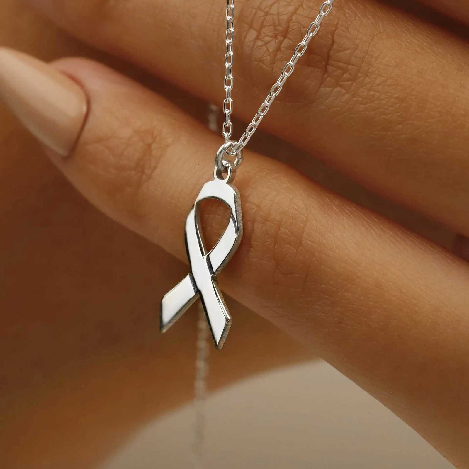 Breast Cancer Ribbon Necklace in Stainless Steel - Non-tarnish Cancer Survivor Tiny Bow Necklace W250712
