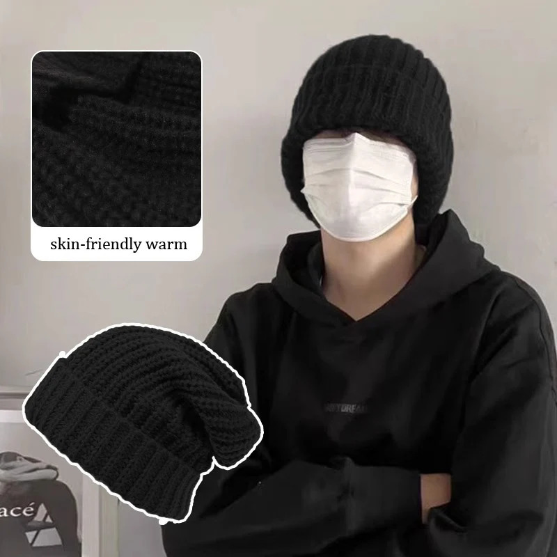 Korea Oversized Big Szie Knitted Hat Mens Winter Large Size 58cm 60cm Warm Cold Ear Protection Beanies Skullies Caps Women 250712