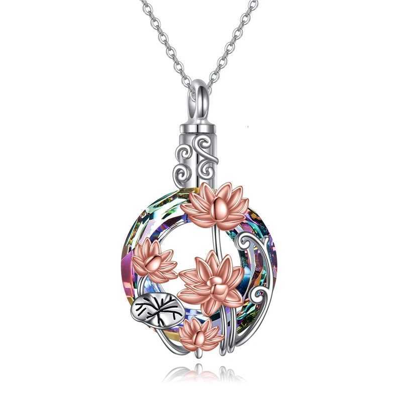 Fashion Crystal Flowers Creation Ash Urn Lotus Pendant Necklace Metal Wen Men Can Open Jewelry Gifts W250712