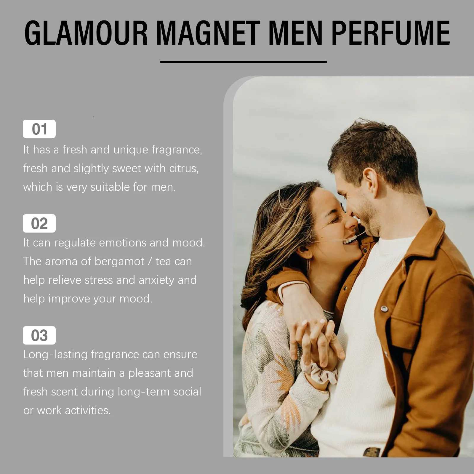 Roxelis 50ml Magnet Glamour Men Perfume Spray Tea Fragrance Bergamot Aroma Natural Fresh Flirting Pheromone Gentlemen Perfume W250712