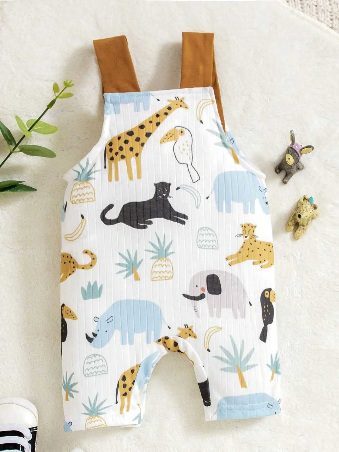 Girls Boys Cute Romper Baby Allover Colorful Animal Print Overalls Sleeveless Jumpsuit Infant Clothing for Daily Outings Z250712