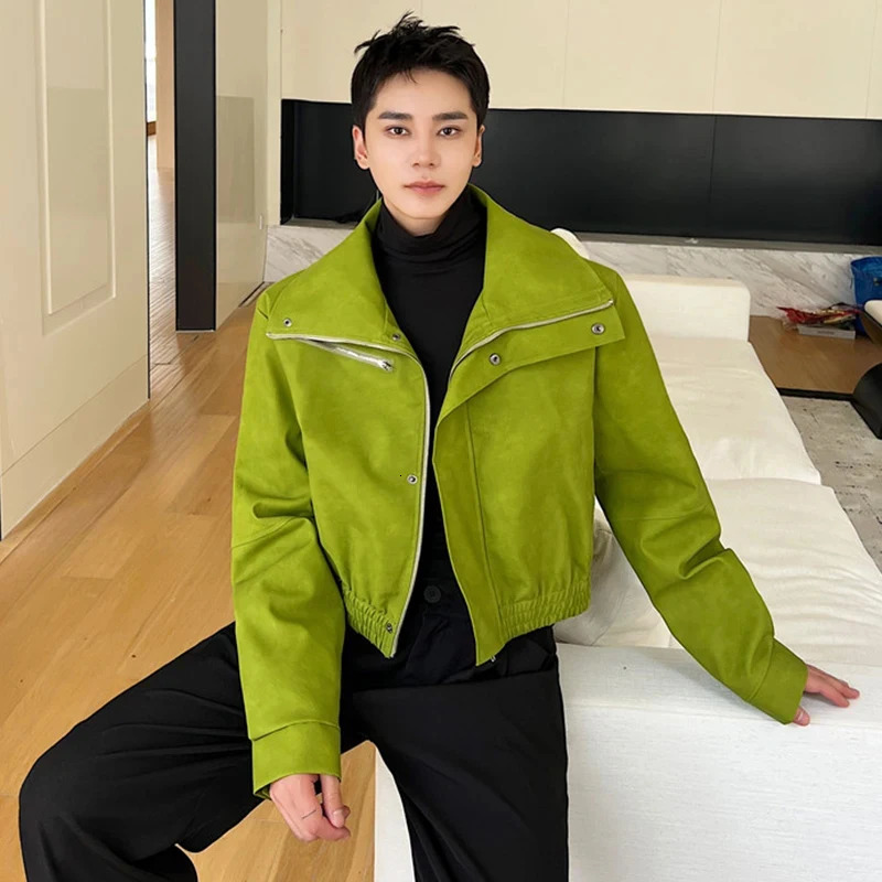 LUZHEN Trendy Personality Stand Collar Faux Leather Jacket Mens Street Outerwear Short Casual Clothes Versatile Handsome LZ7830 250708