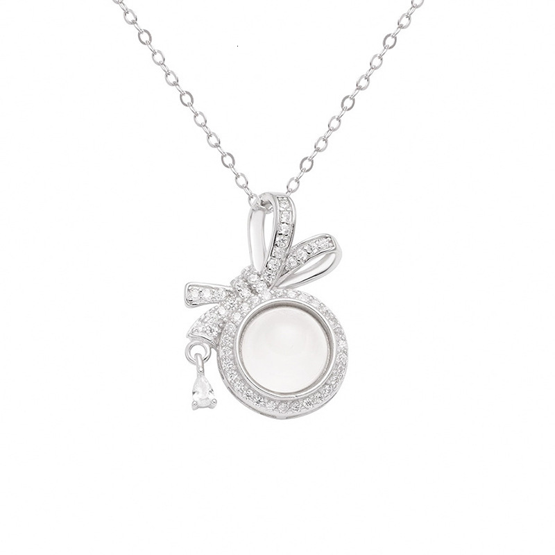 Luxury Jewelry Designer Jewelry Imitation White Chalcedony Bowknot Necklace For Women New Chinese Style Niche High-end Pendant Micro-inlaid Zircon Exq