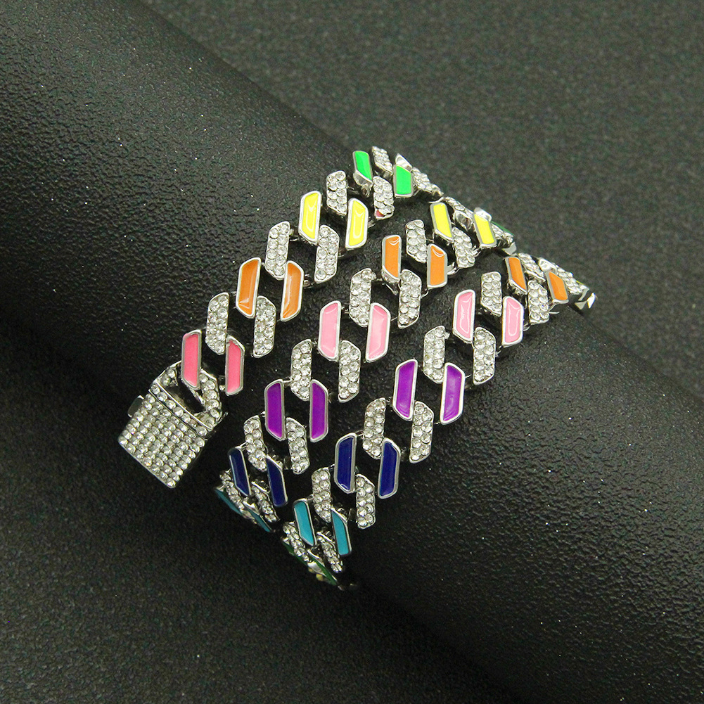 Luxury Jewelry Designer Jewelry Men's Creative Personality New Full Diamond Colorful Oil Drop Splicing Chain Necklace European And American Hip C