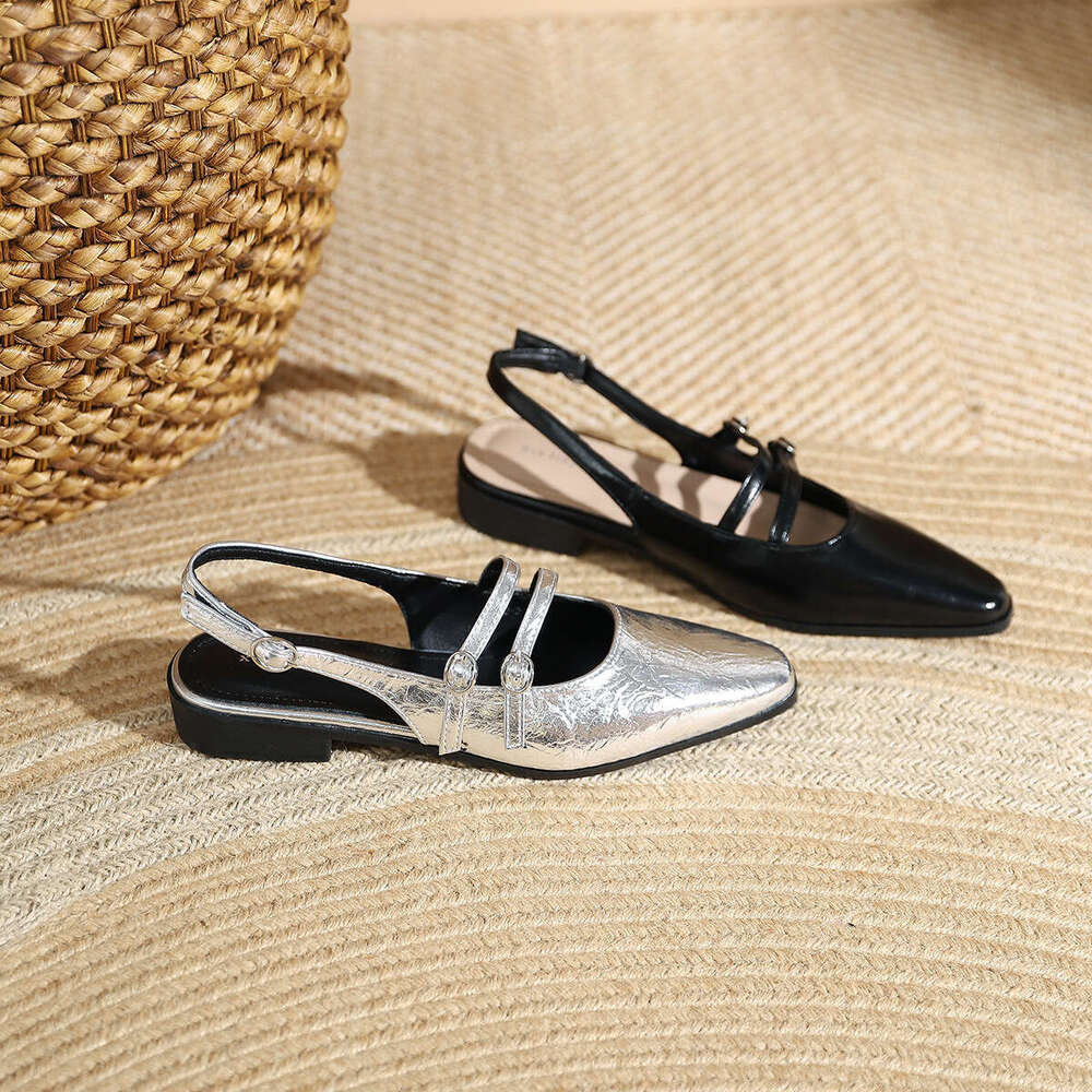 978-2 French Style Pointed Toe Spring New Double Buckle Low Heel Single Daily Commuter Women's Shoes