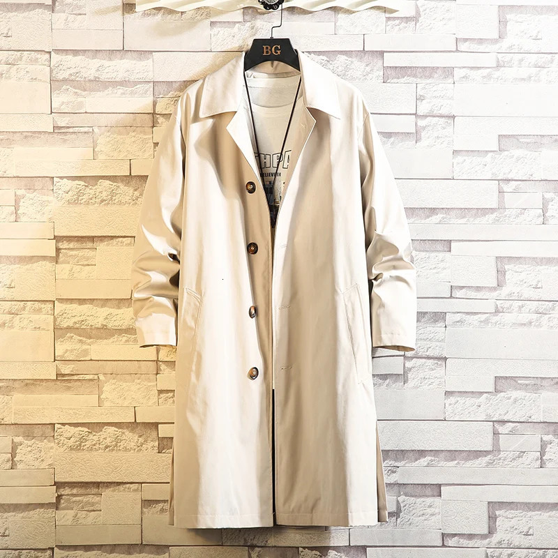 Spring Men Trench Solid Color Breasted Oversize Leisure Teen Long Coats Outwear Hombre Korean Style Windbreaker 5Xl 250708