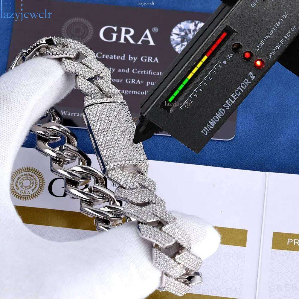15MM 4 Rows GRA Certified Jewelry Sier Chain Round Cut VVS Moissanite Dia Cuban Necklace Bracelet Gift
