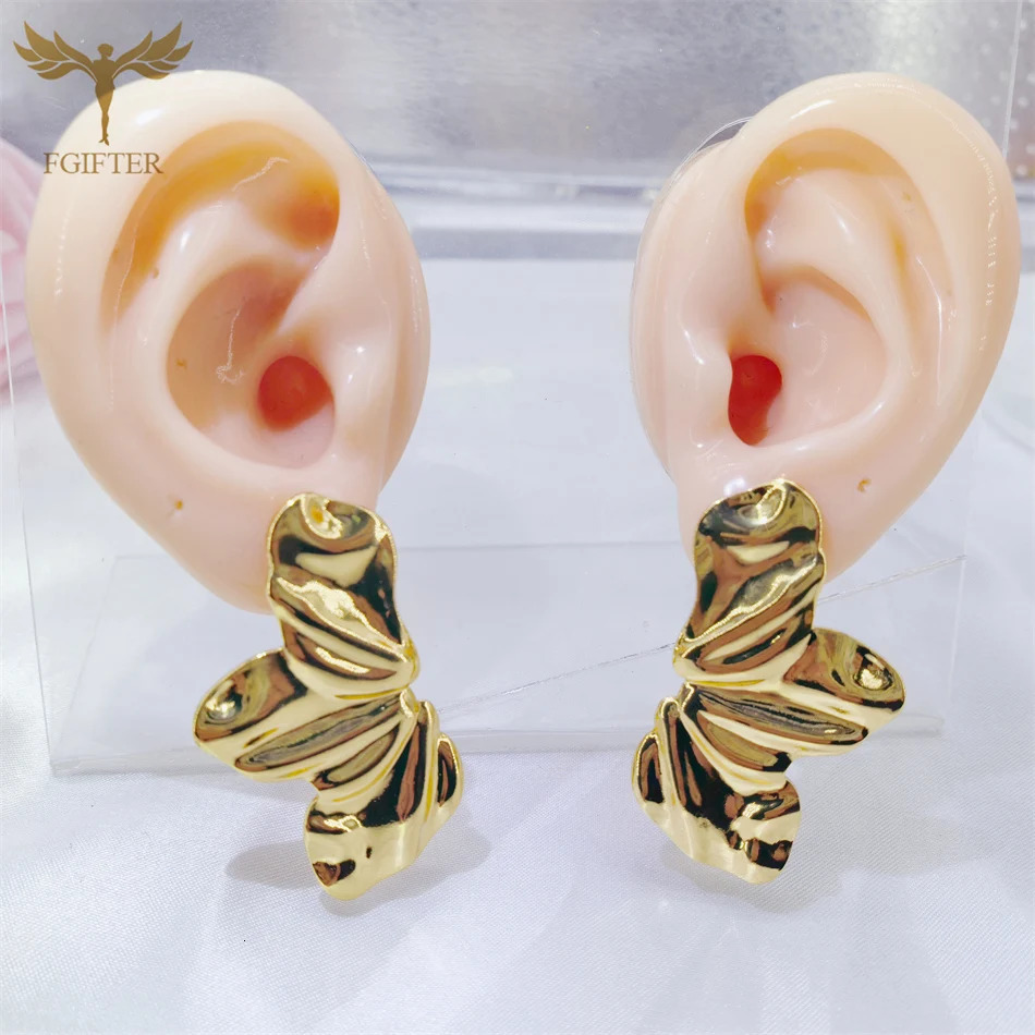 Hyperbole Chunky Earrings Wrinkle Flower Leaf n Stud Earing Golden Stainless Steel Jewelry Accessories Gifts for Her 250708