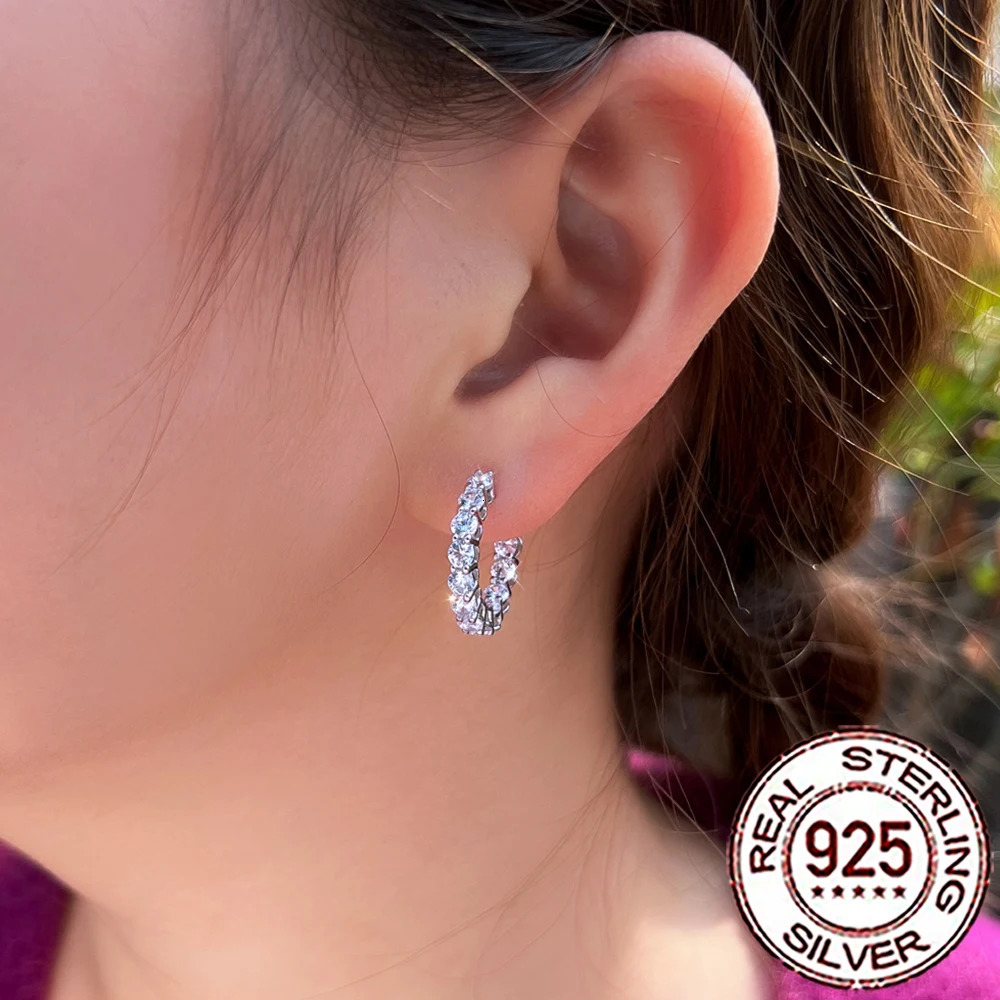 QooLady 925 Sterling Silver Shiny Cubic Zirconia Big Round Hoop Earrings for Women Wedding Engagement Jewelry Gifts SE122 250708