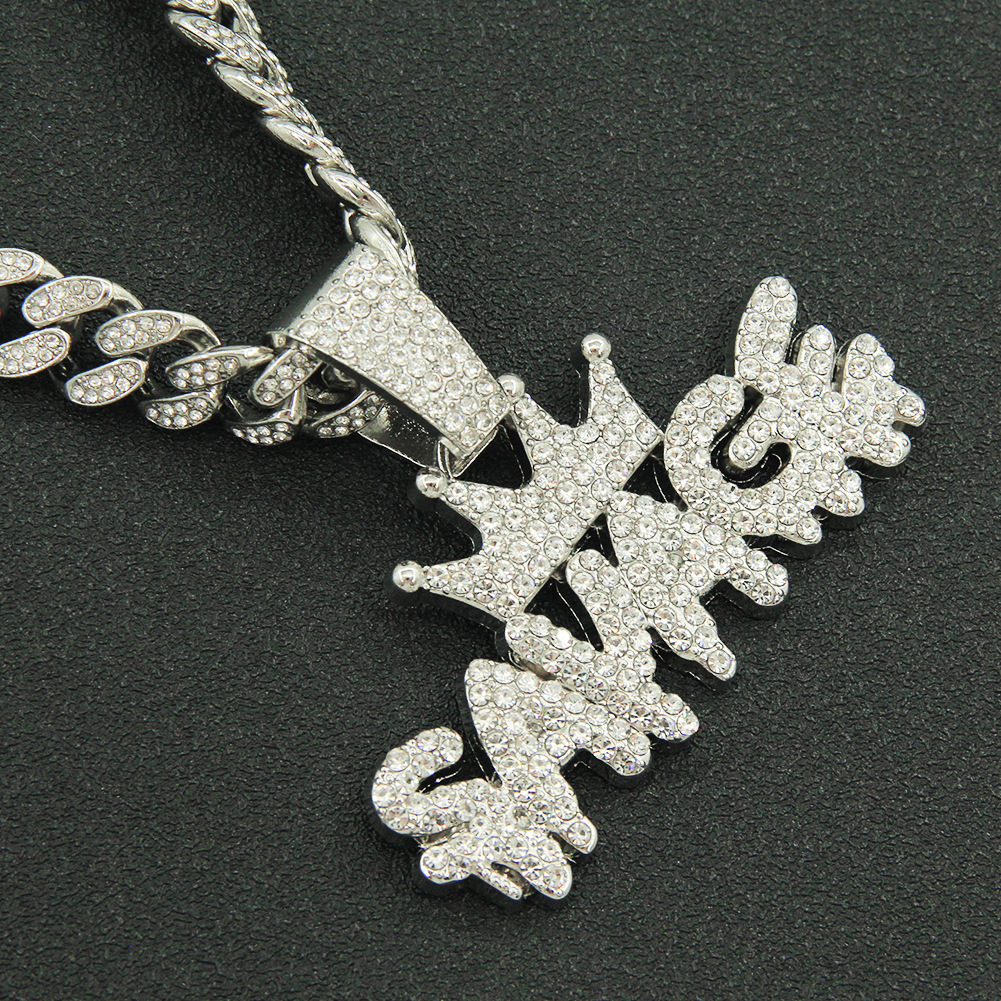 Luxury Jewelry Designer Jewelry Trendy Full Diamond Crown Letter Pendant Necklace For Men Hip Hop Style Cross-border Chain Choker