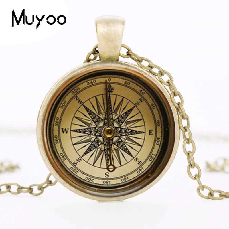 Steampunk Cpass Cabochon Pendant Art Cpass Necklace Jewelry Bronze Chain Necklace Pendant for Women / Men HZ1 W250712