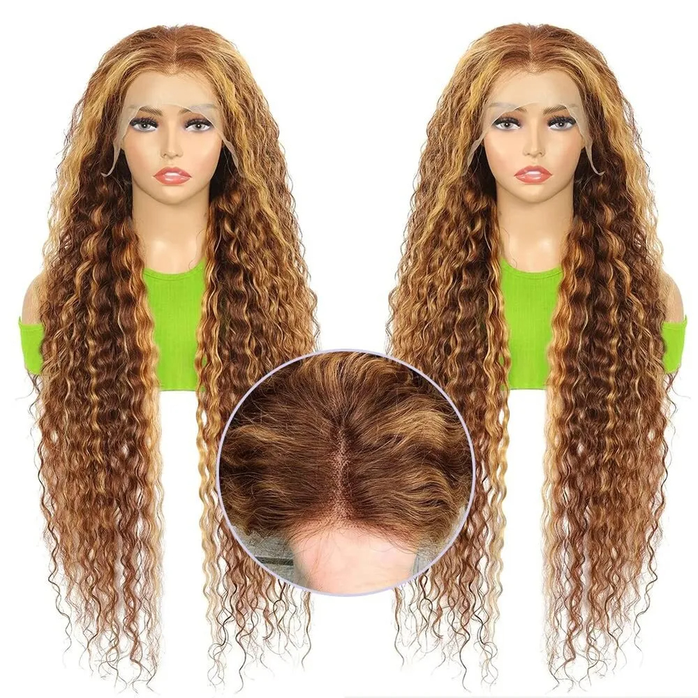 4/27 Highlight Ombre Lace Front Wig Kinky Curly Simular to Really Human Hair Curly 13x4 HD Lace Wig 260% Density Synthetic Hair Wig Curly Wig For Wome