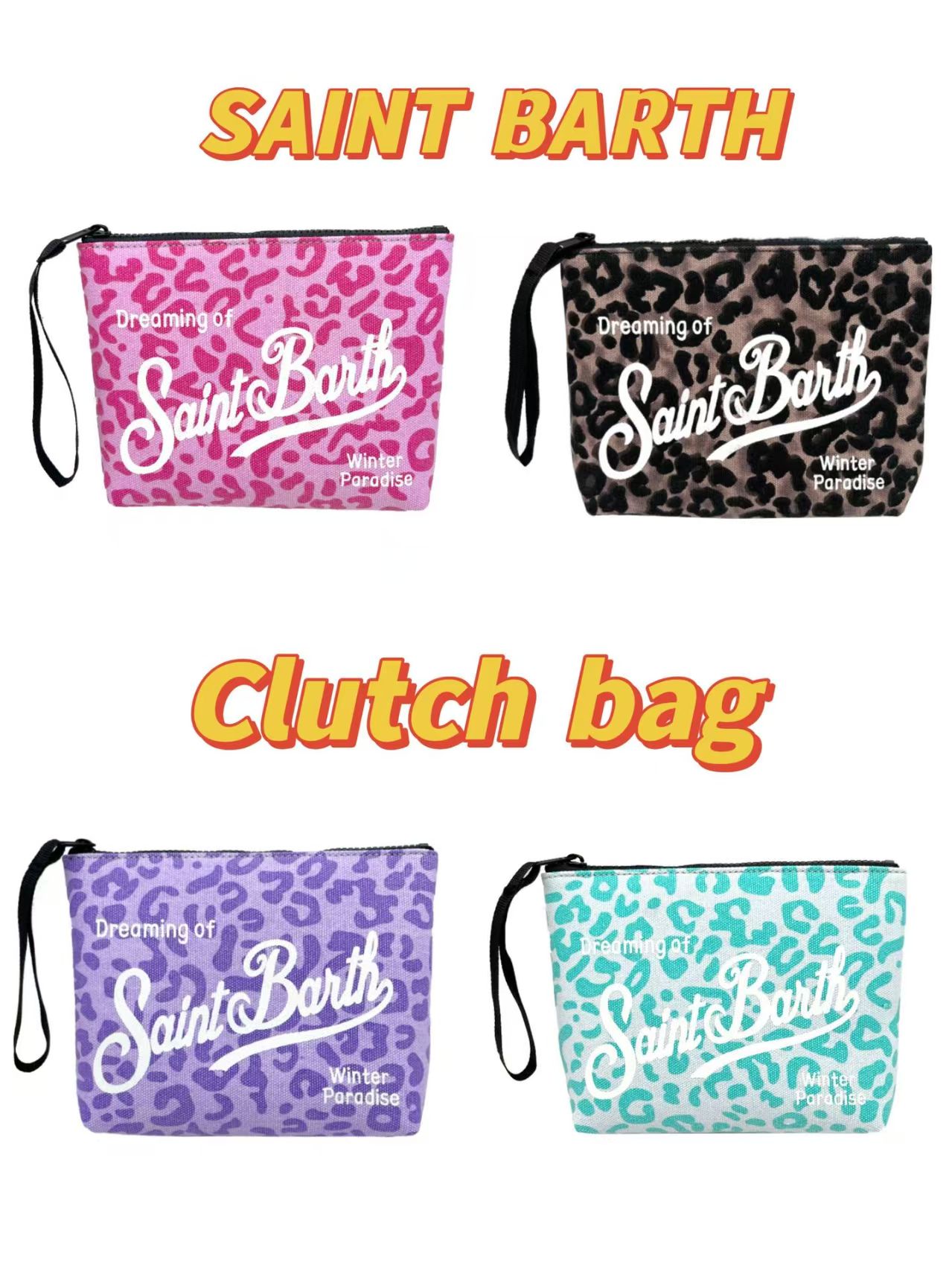 SAINT BARTH autumn and winter new women's Clutch Bag leopard print canvas diving handbag
